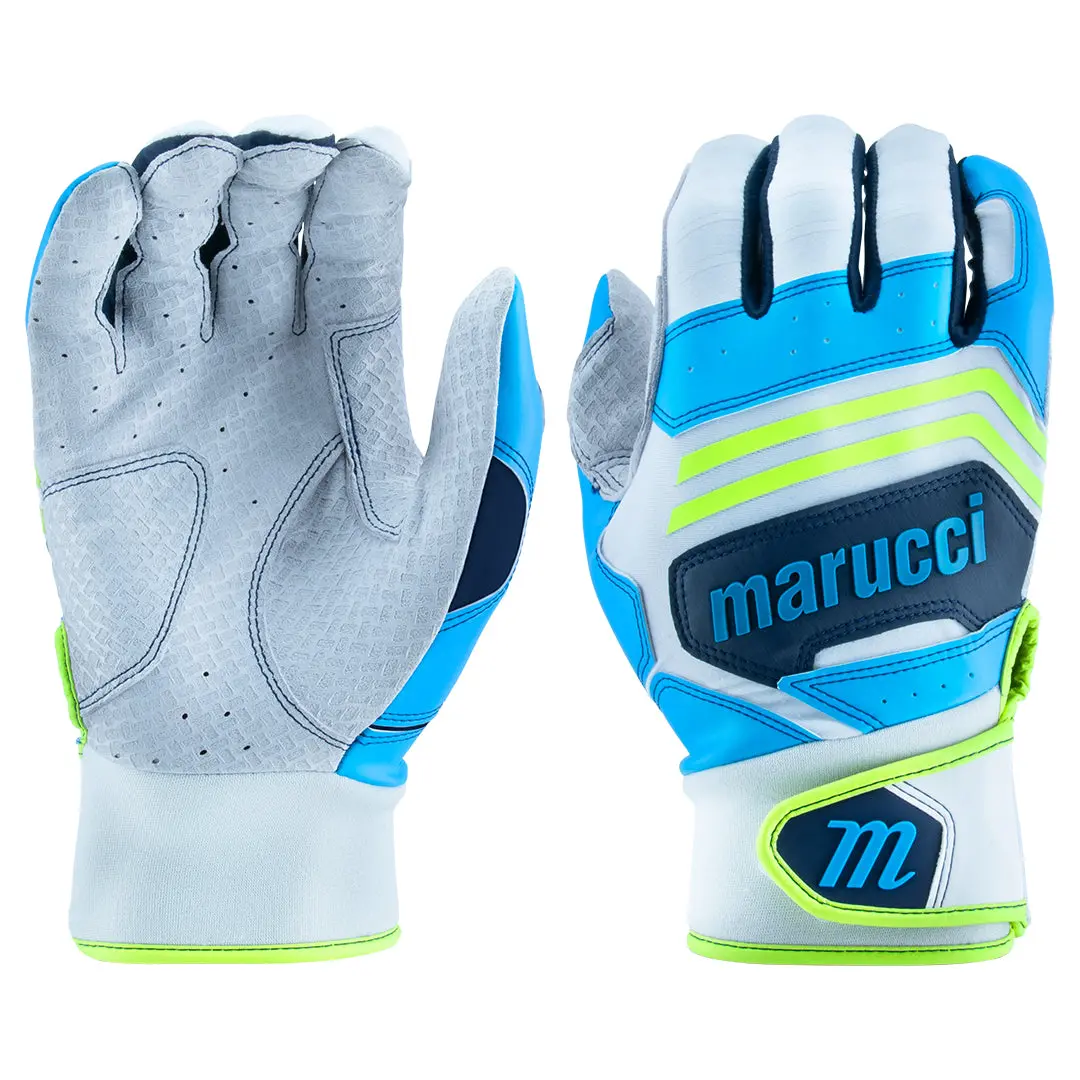 Marucci Fuzn Pro White/Teal/Navy Blue Batting Gloves - Adult 1