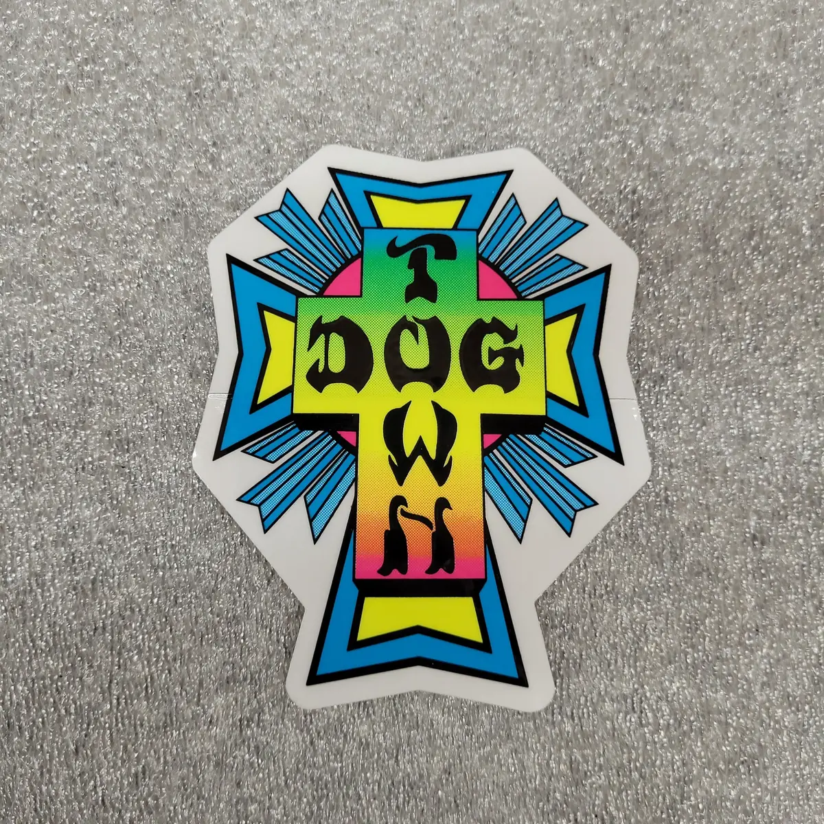 Dogtown Cross Sticker - Neon 4" 1