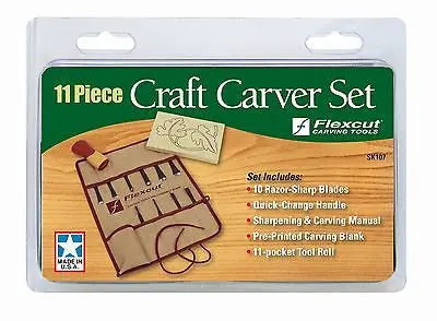 Flexcut Sk107 11 Piece Craft Carver Set, Includes Tool Roll & Project Blank 1