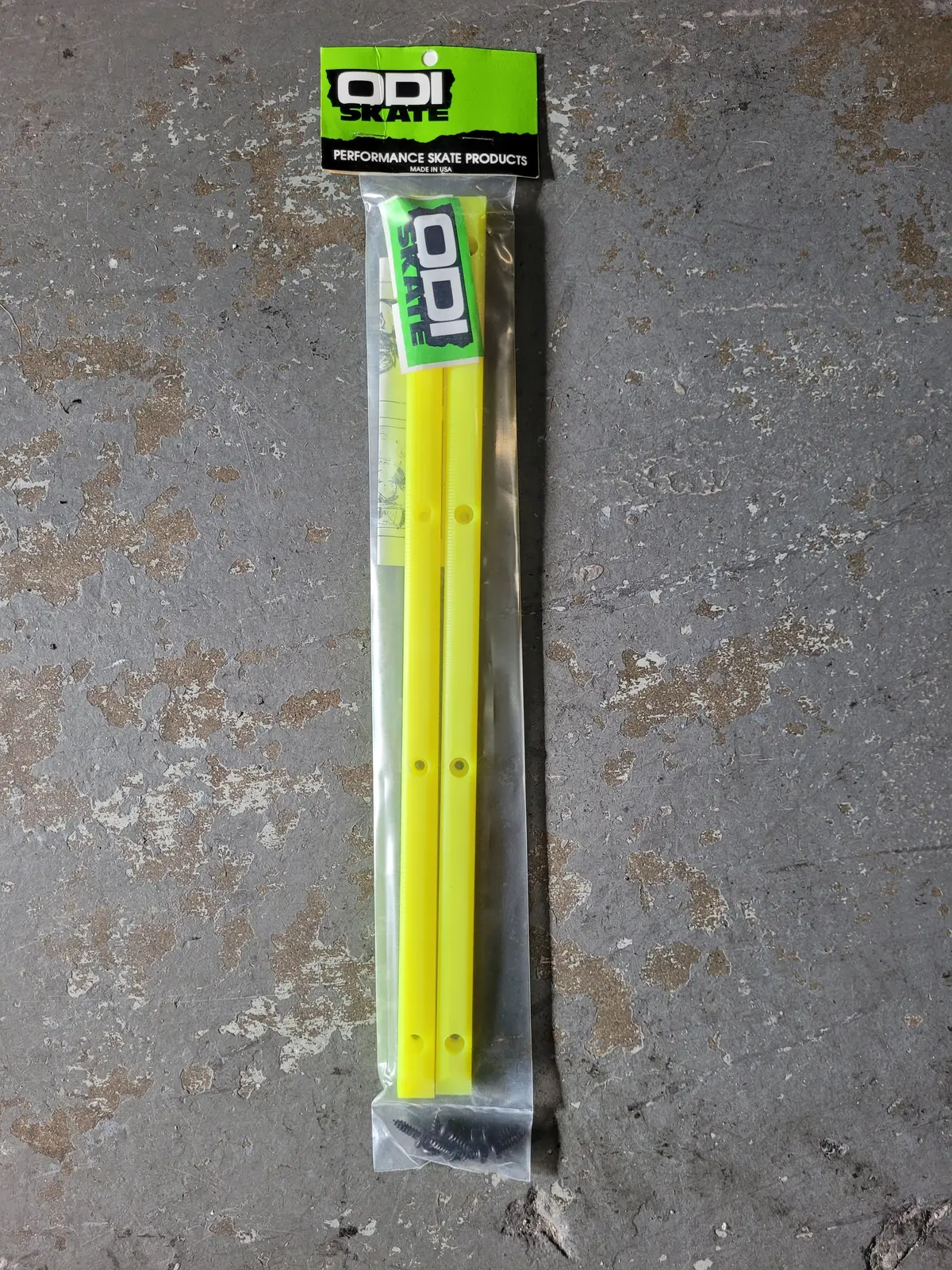 Vintage 80S Odi 4 Hole Skateboard Rails W/Screws 14.25" - Neon Yellow 1