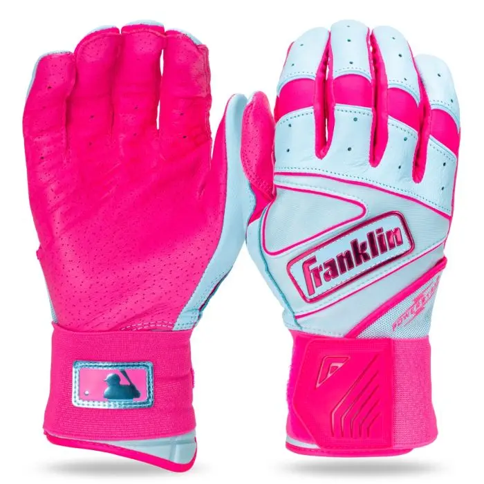 Franklin Powerstrap Infinite Adult Batting Gloves - Pink/Carolina Blue 1