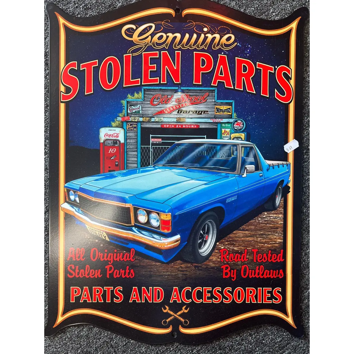Retro Tin Sign Stolen Parts 1