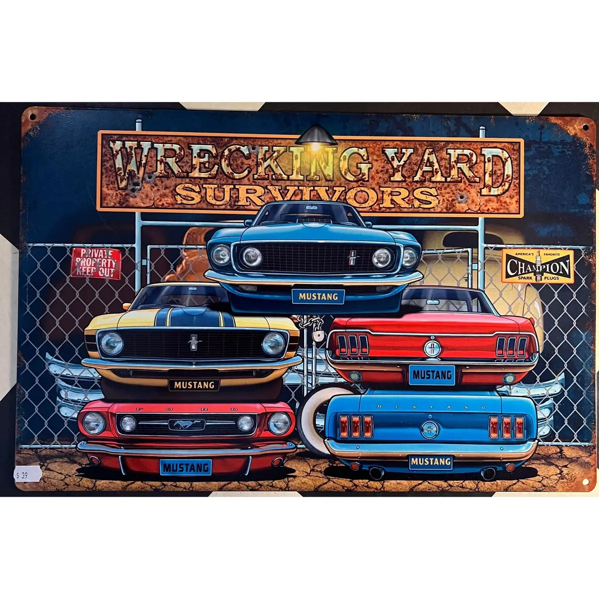 Retro Tin Sign Mustang Wrecking Yard 1