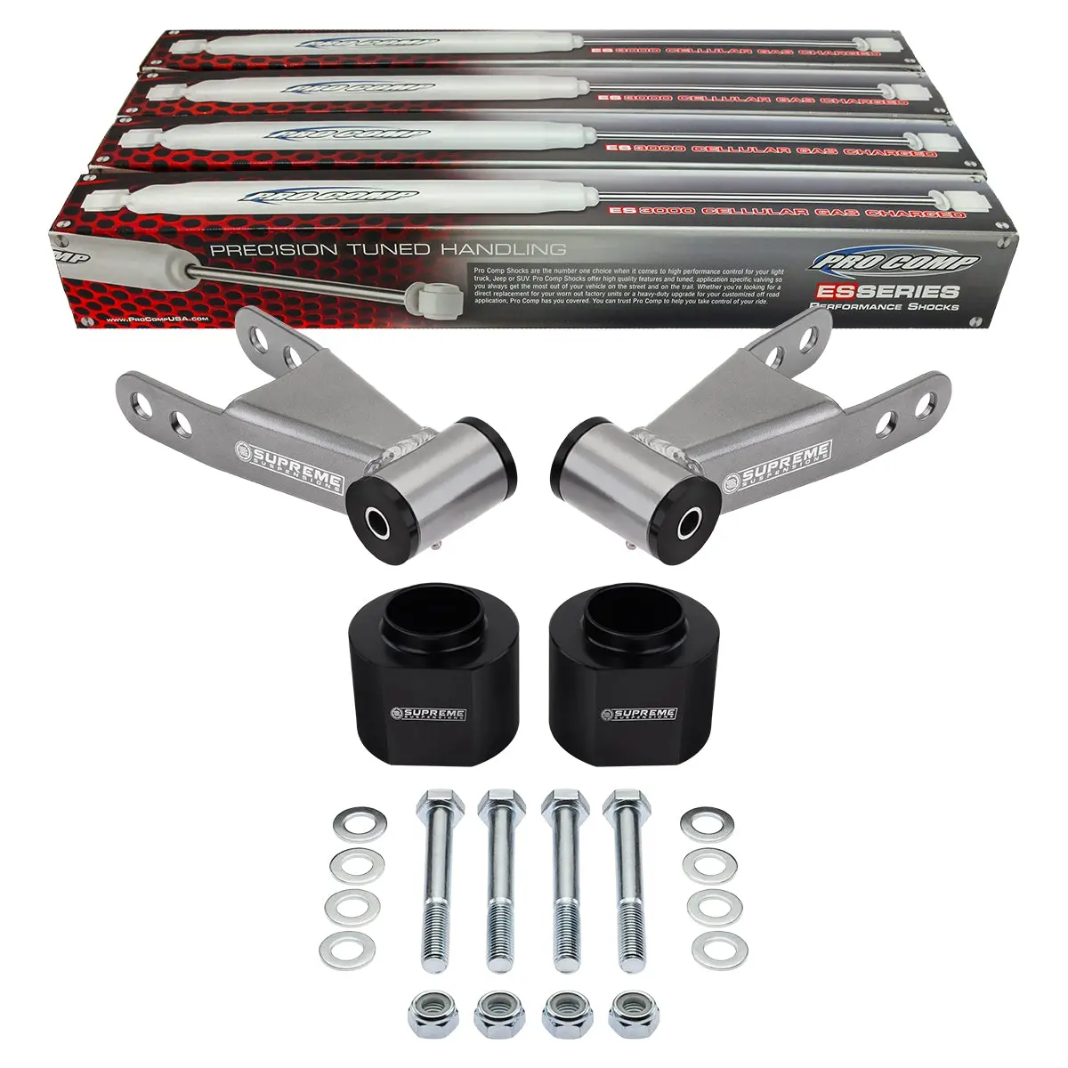 1984-2001 Jeep Cherokee Xj 2Wd 4Wd Front Spacers & Rear Shackles Lift Kit With Pro Comp Shocks 1