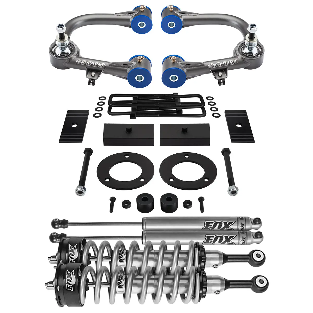 2.5" Front Spacers + 1" Rear Lift 2005-2023 Toyota Tacoma U.C.A + 2.0 Fox Coilovers And Shocks 1