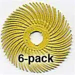 3M Radial Bristle Discs, 80 Grit, Yellow, 2", 6-Pk 1