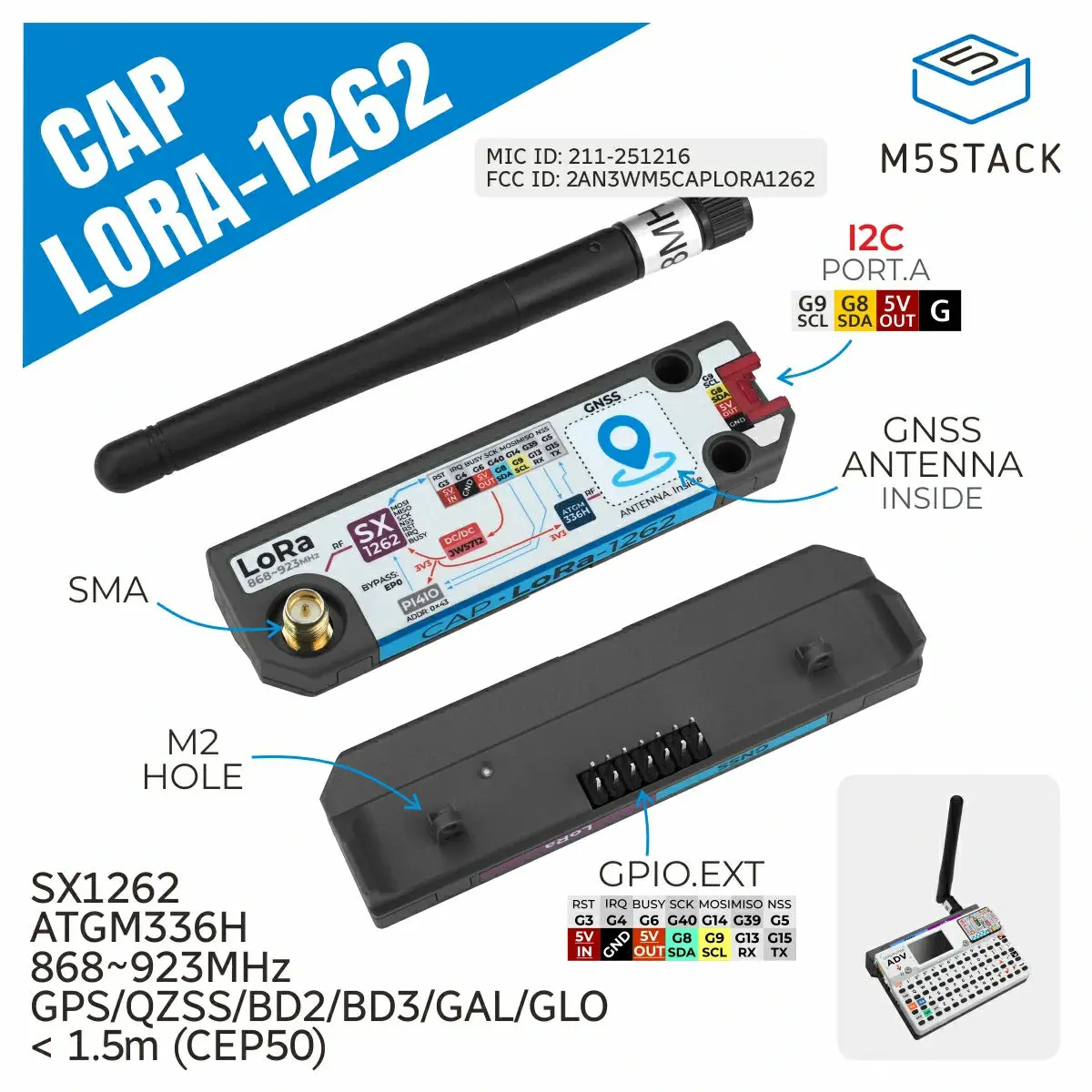 Cap Lora 1262 For Cardputer Adv (Sx1262, Atgm336h) 2