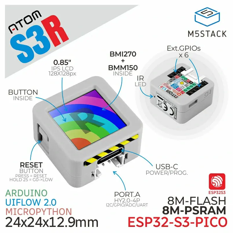 Atoms3r Development Kit With 0.85-Inch Screen (8Mb Psram) 2
