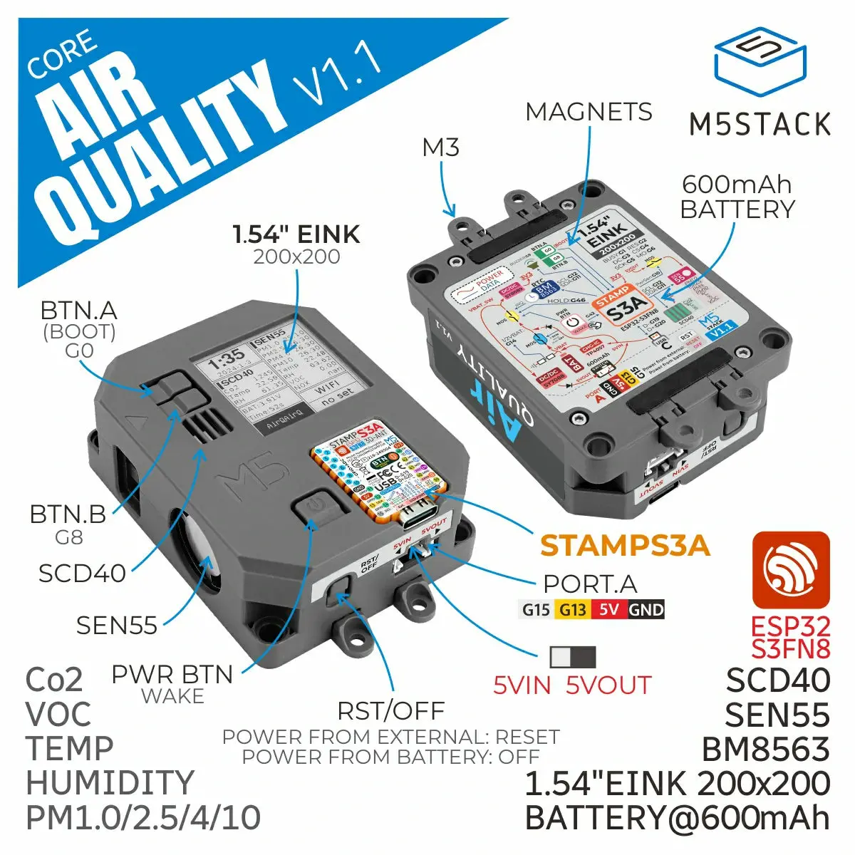 Air Quality Kit V1.1 With M5stamps3a (Sen55, Scd40) 2