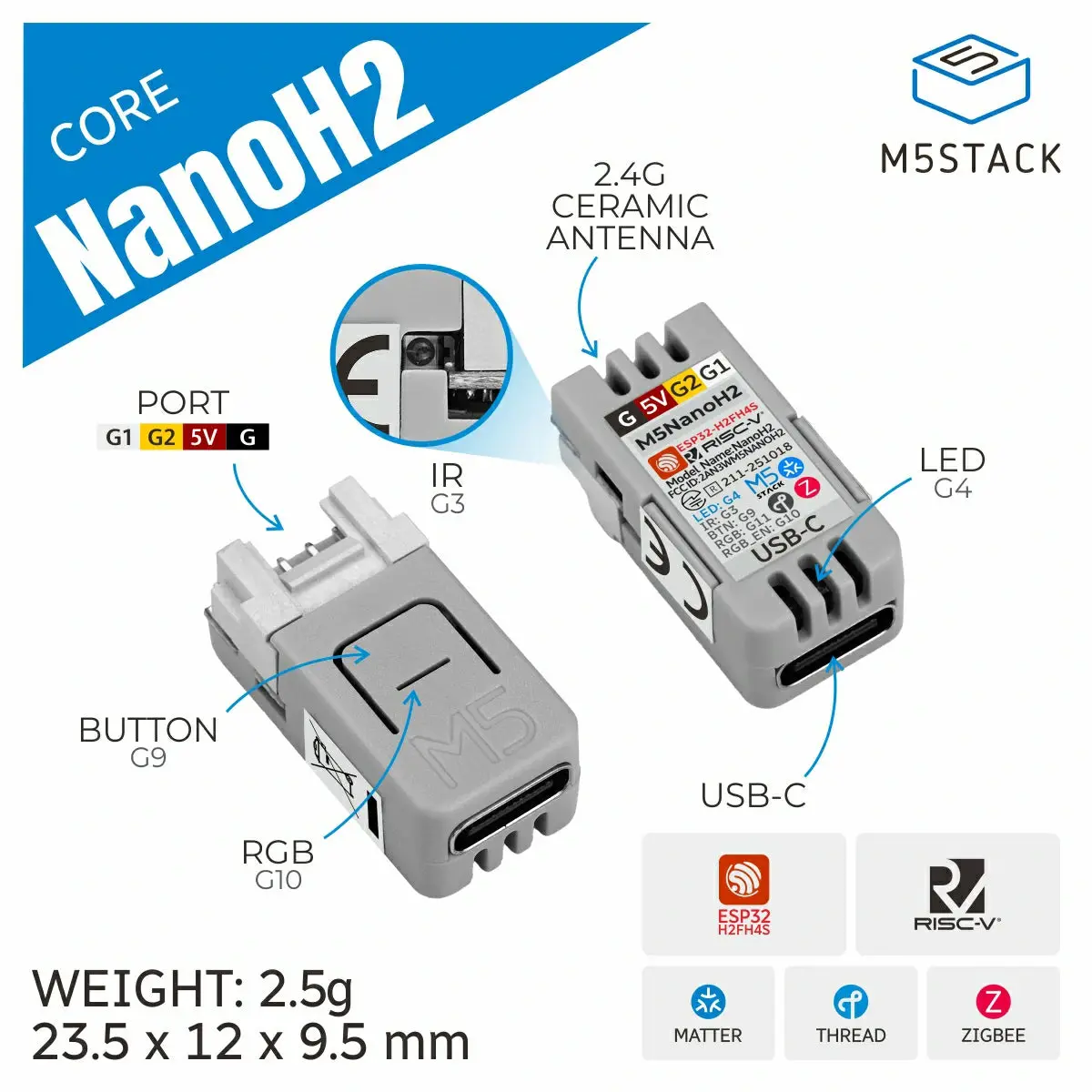 M5stack Nanoh2 Dev Kit (Esp32-H2) 2