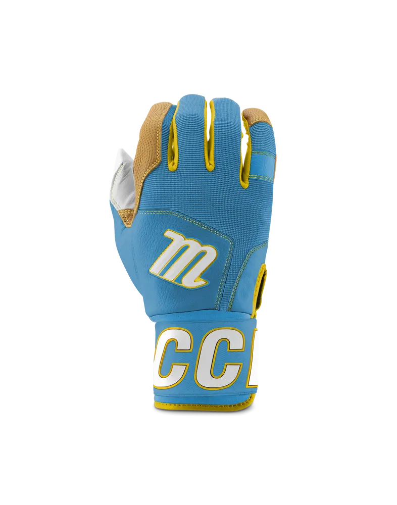 Marucci Blacksmith Full Wrap Adult Batting Gloves - Baby Blue/Yellow 1