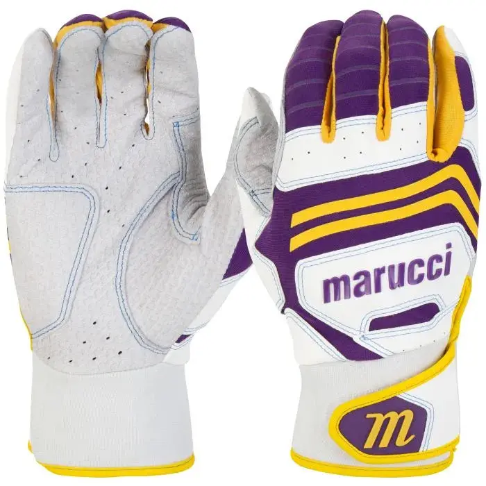 Marucci Fuzn Pro White/Purple/Yellow Batting Gloves - Adult 1