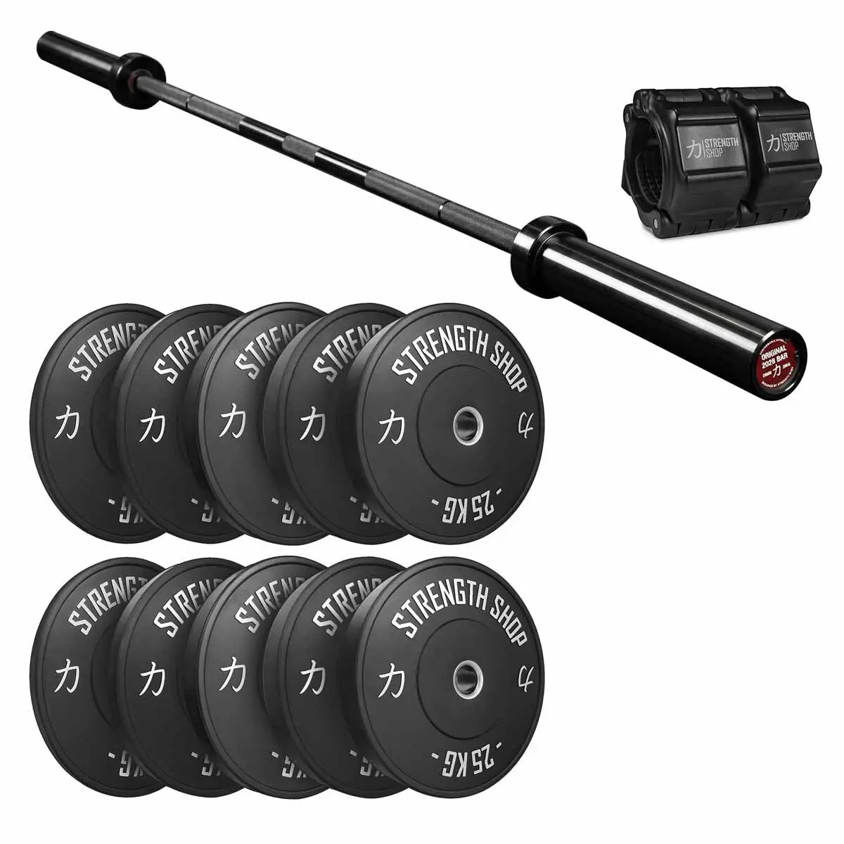 Minimalist Strength Bundle | 150Kg Black Bumper Plates Set & Olympic Bar 1