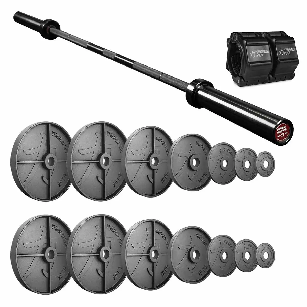 Old-School Strength Bundle | 157.5Kg Deep Dish Cast Iron Plates Set & Olympic Bar 1