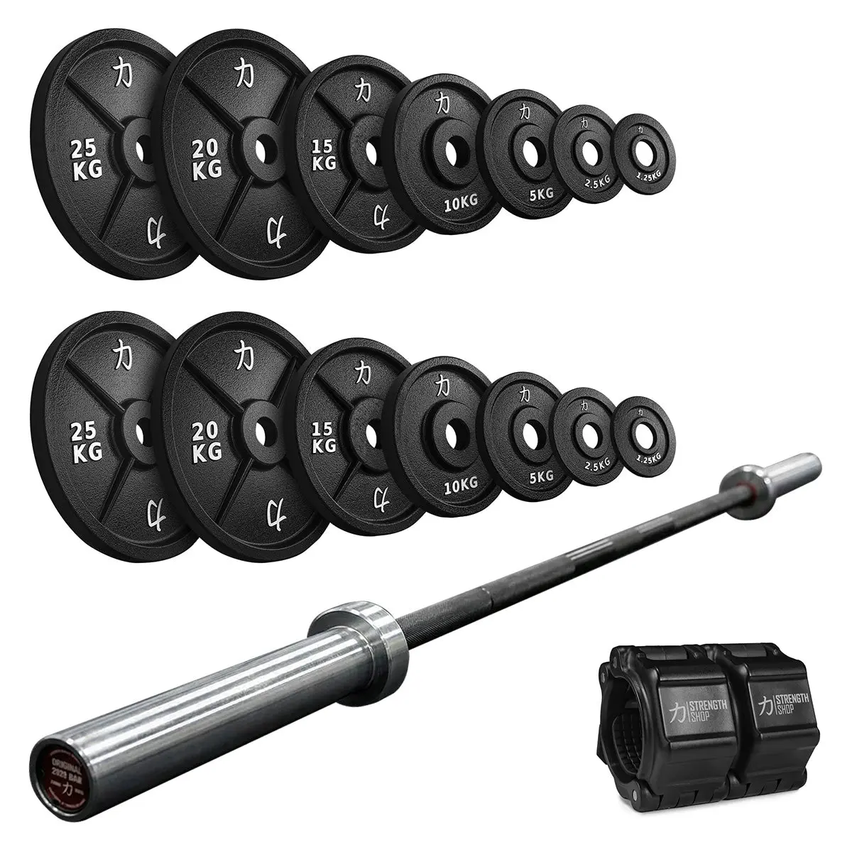 Powerlifter's Iron Bundle | 157.5Kg Cast Iron Plates Set & Power Bar 1