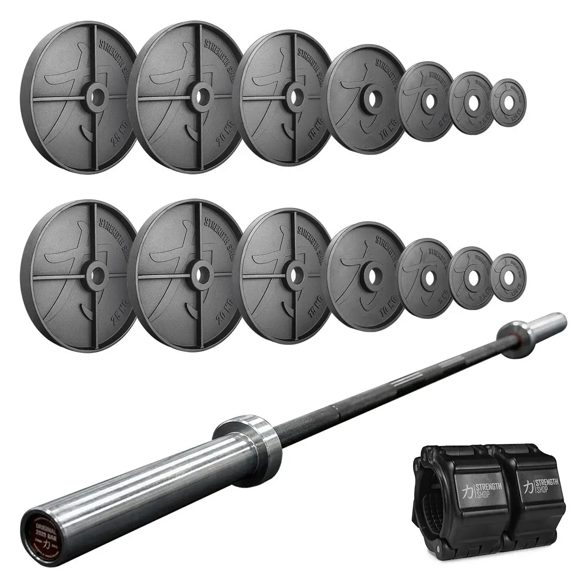 Powerlifter's Legacy Bundle | 157.5Kg Deep Dish Cast Iron Plates Plates Set & Power Bar 1