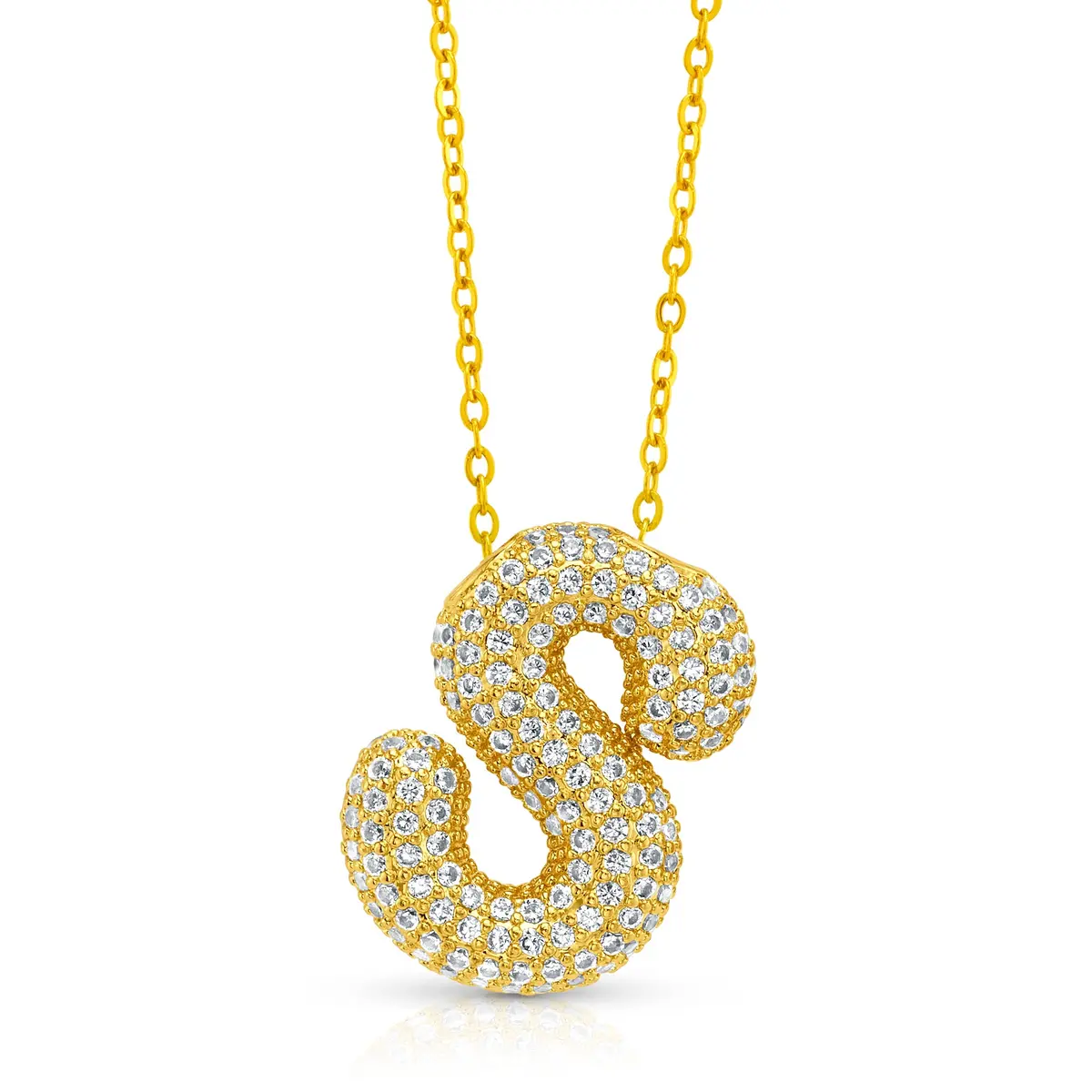 Large Cz Bubble Initial Necklace, Gold 23