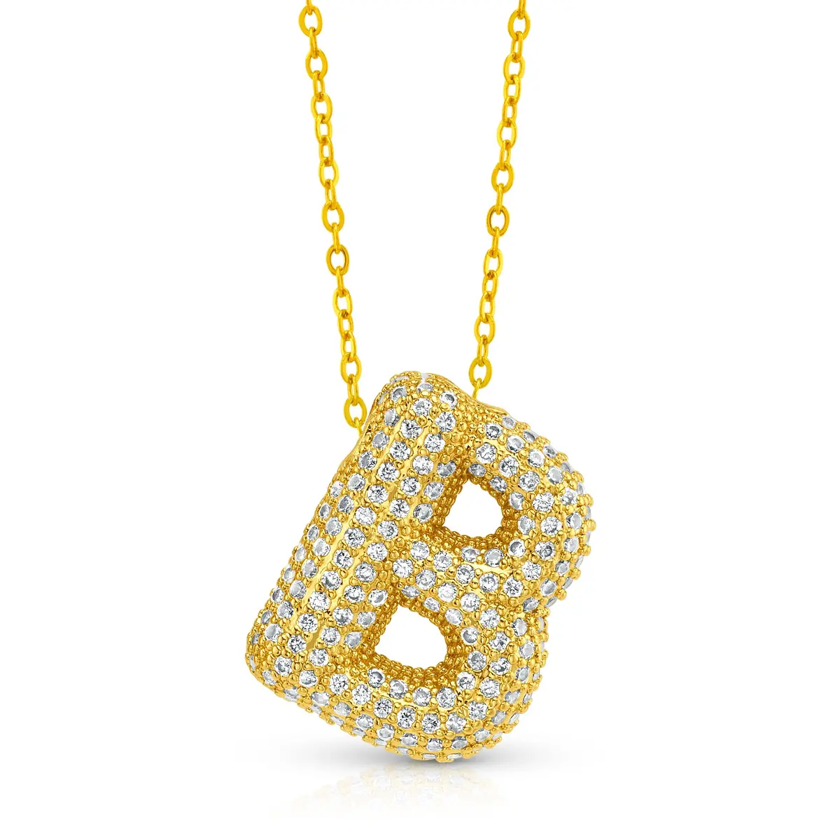 Large Cz Bubble Initial Necklace, Gold 9