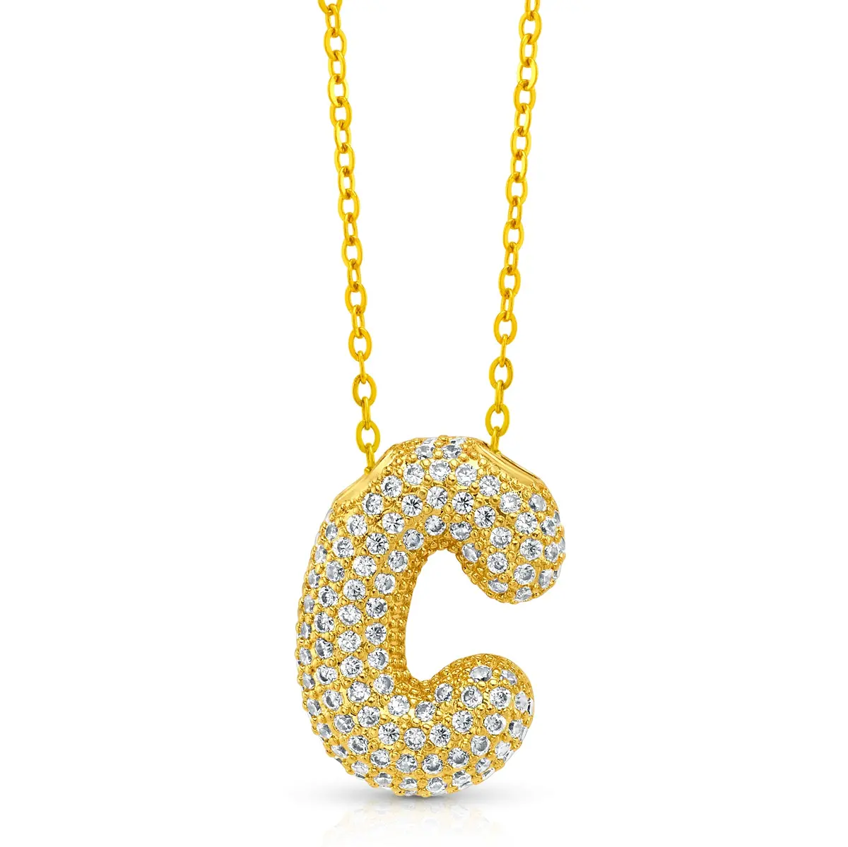 Large Cz Bubble Initial Necklace, Gold 10