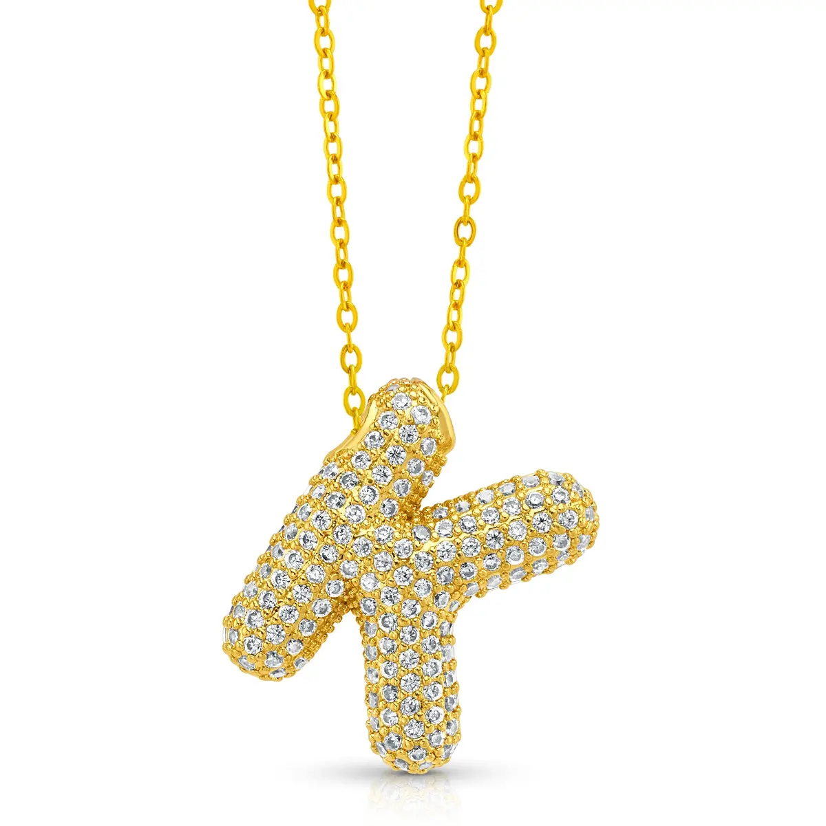 Large Cz Bubble Initial Necklace, Gold 18