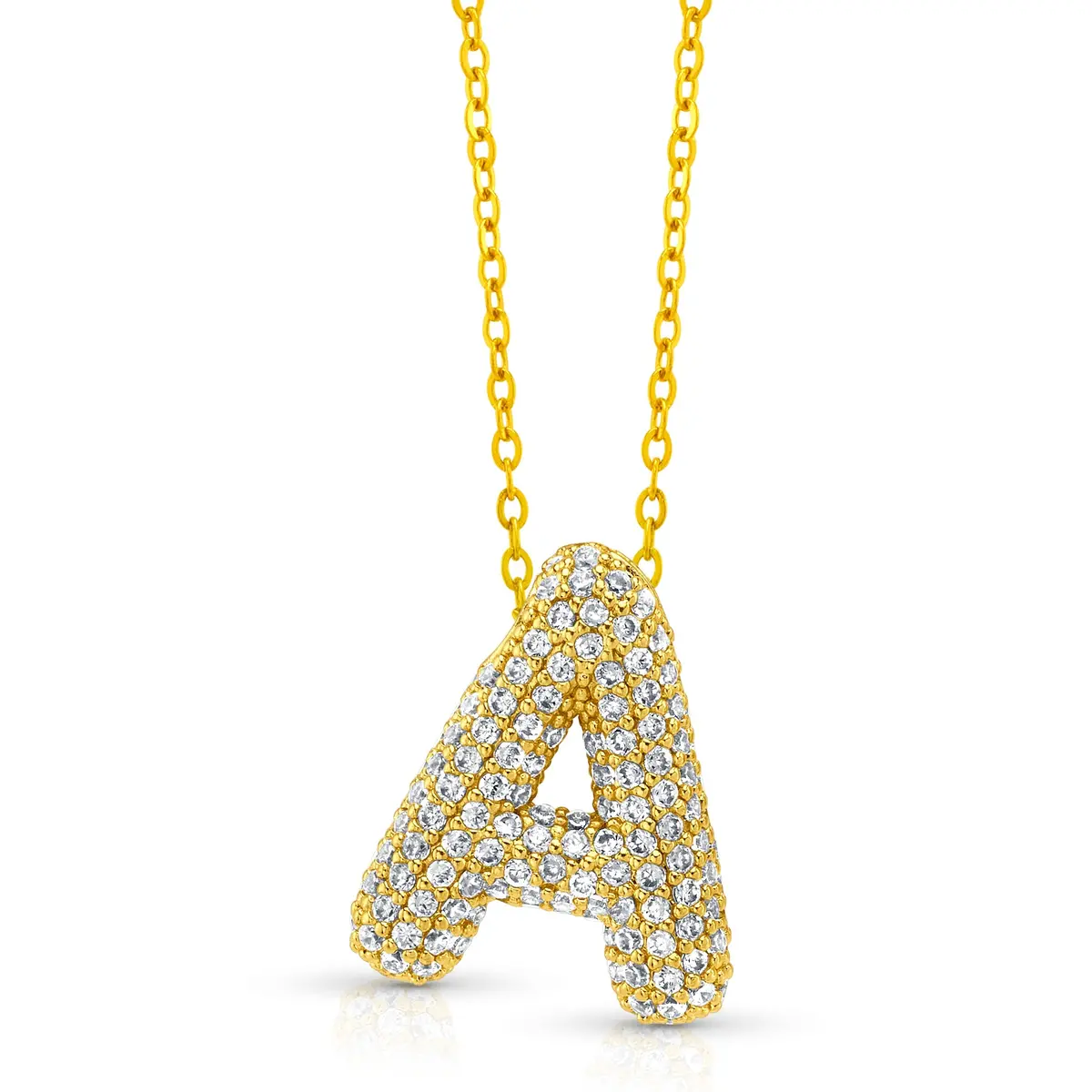 Large Cz Bubble Initial Necklace, Gold 1