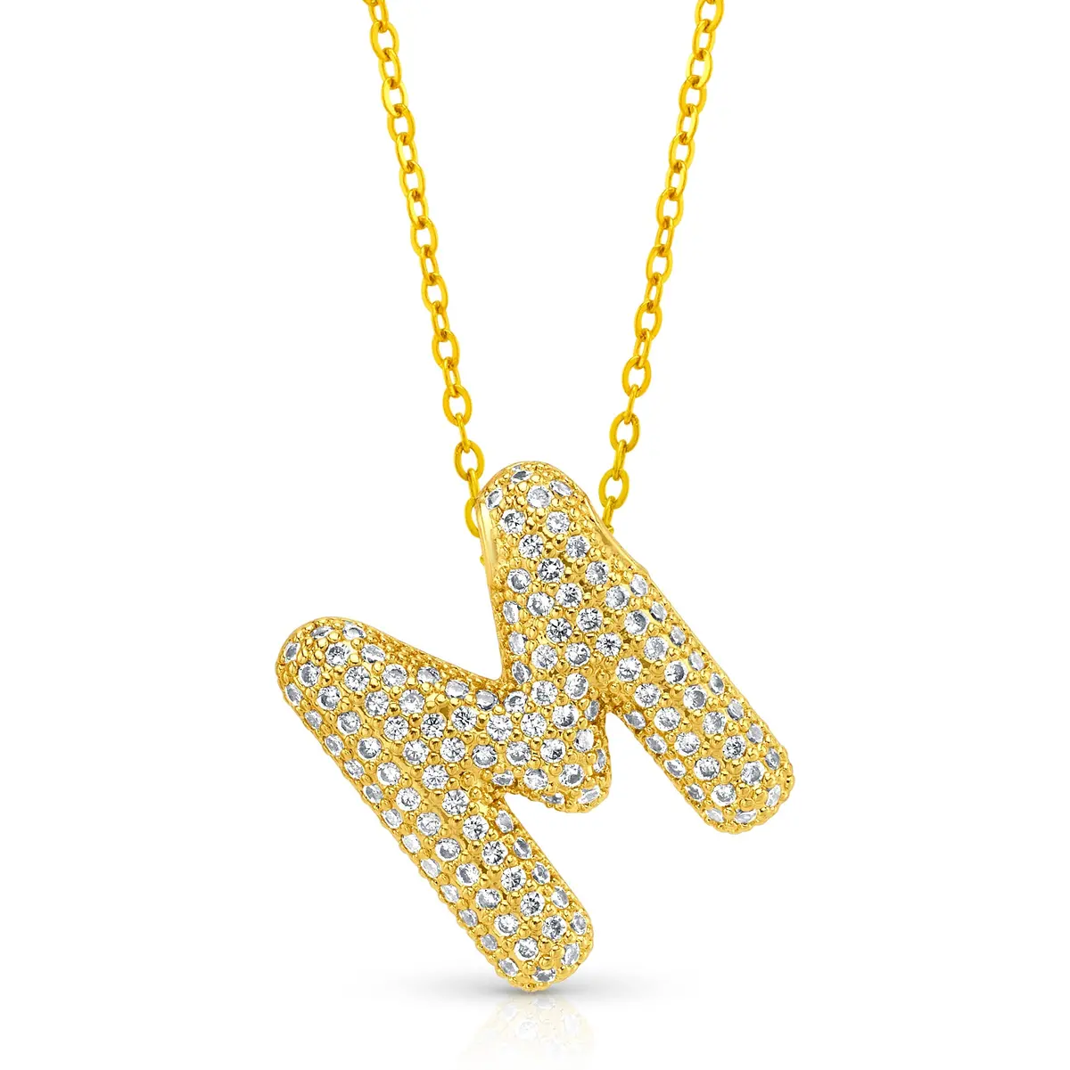 Large Cz Bubble Initial Necklace, Gold 20