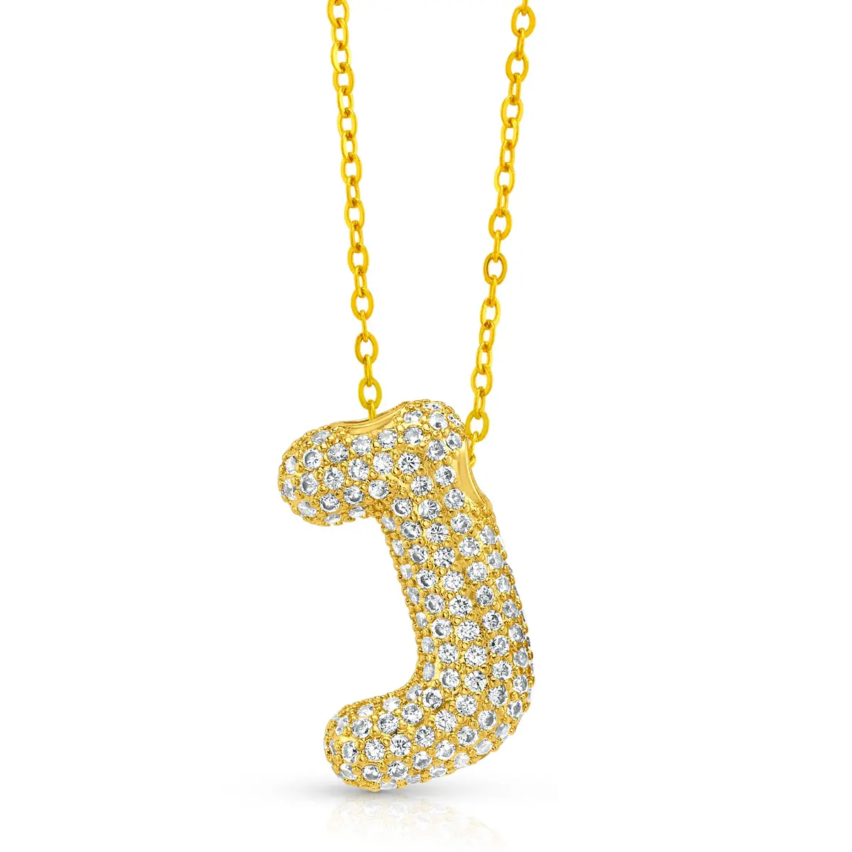 Large Cz Bubble Initial Necklace, Gold 17