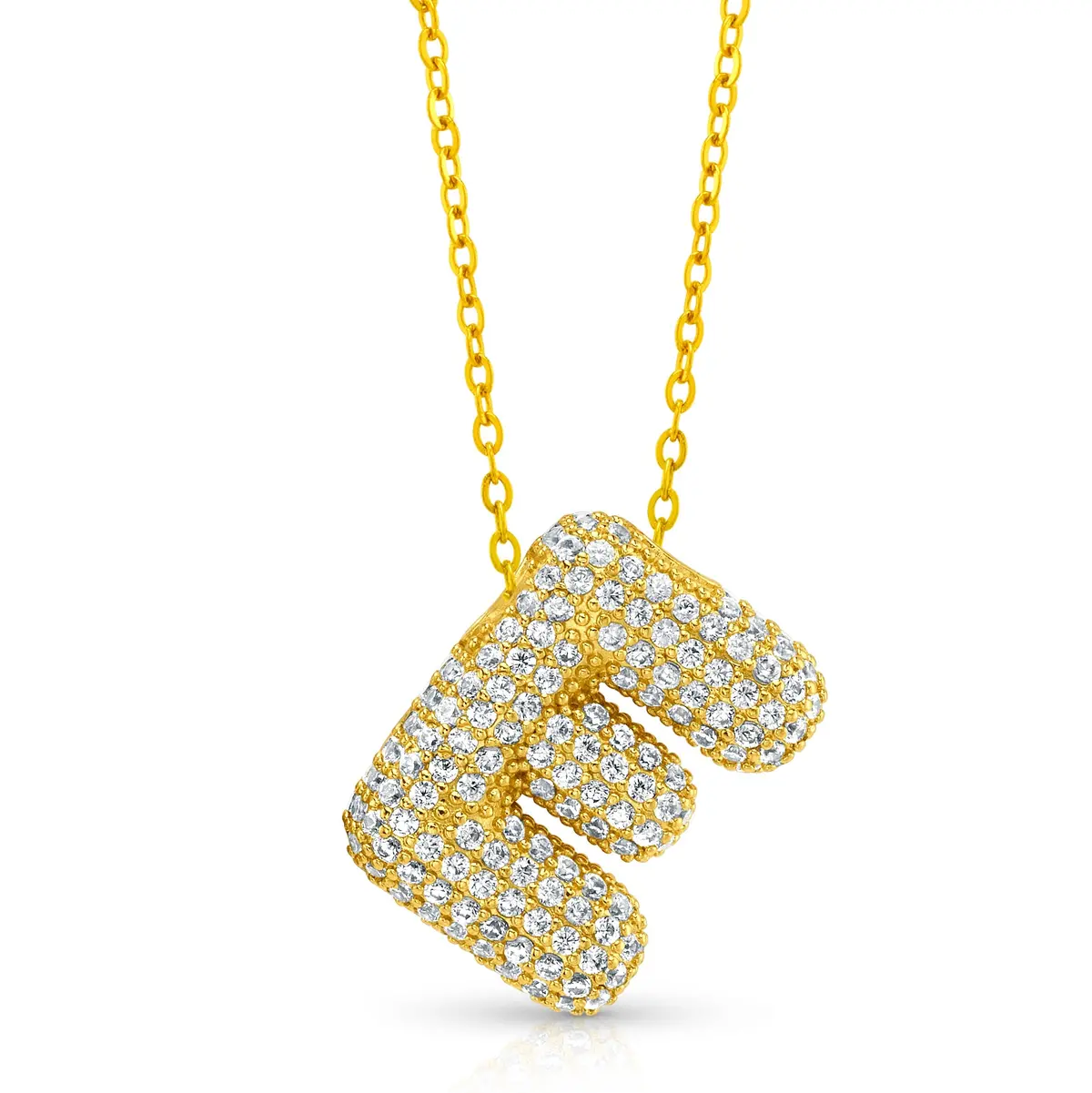 Large Cz Bubble Initial Necklace, Gold 12