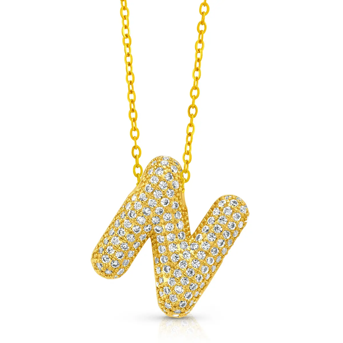 Large Cz Bubble Initial Necklace, Gold 21