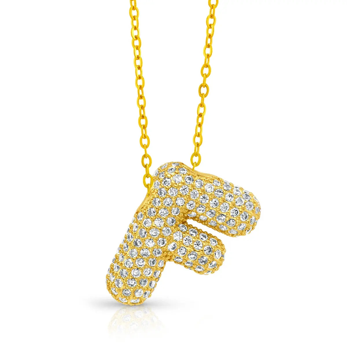 Large Cz Bubble Initial Necklace, Gold 13
