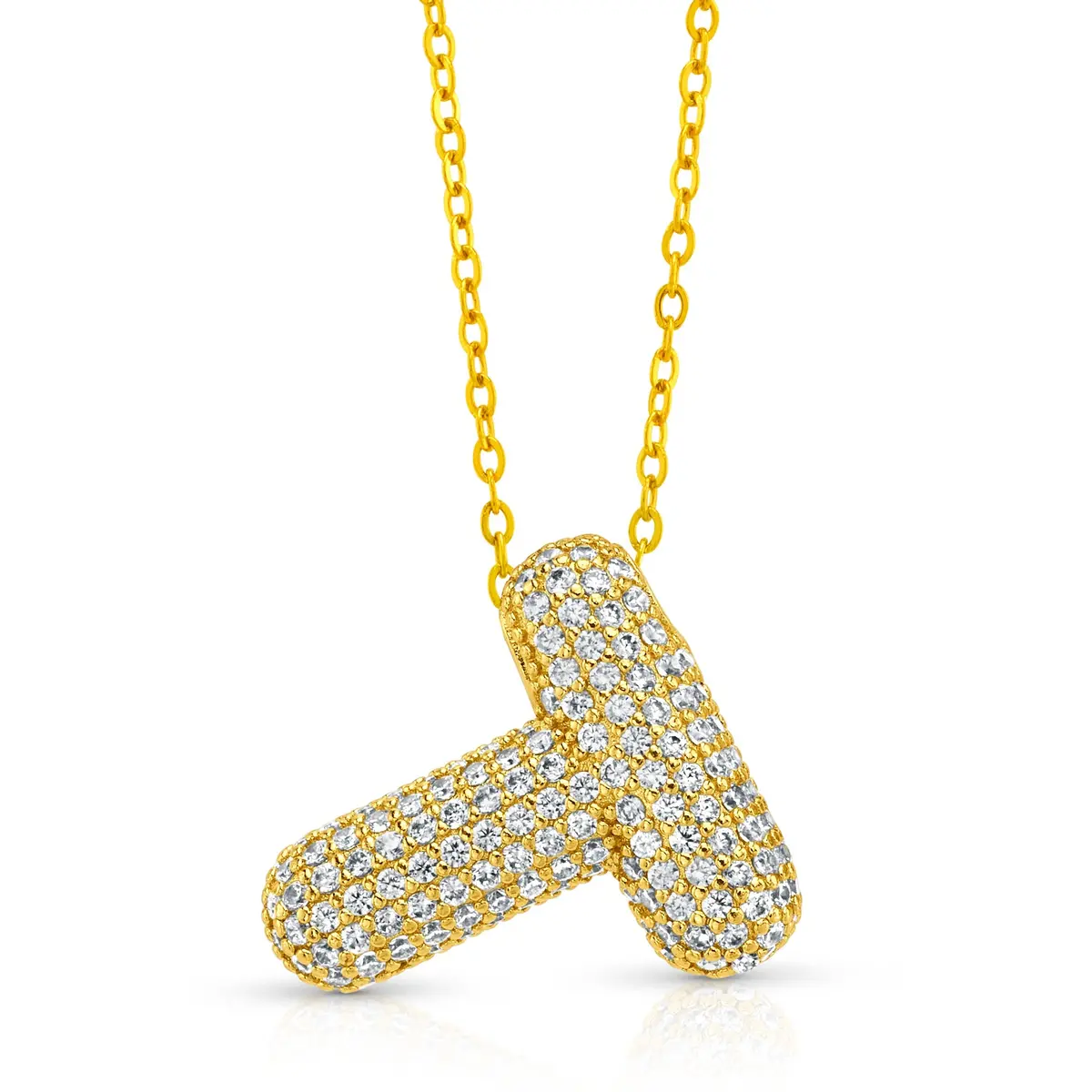 Large Cz Bubble Initial Necklace, Gold 24