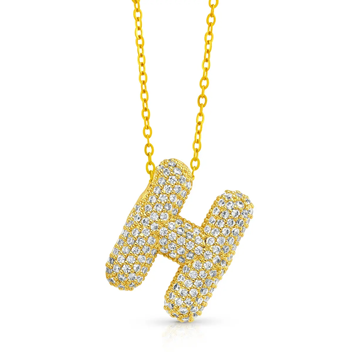 Large Cz Bubble Initial Necklace, Gold 15
