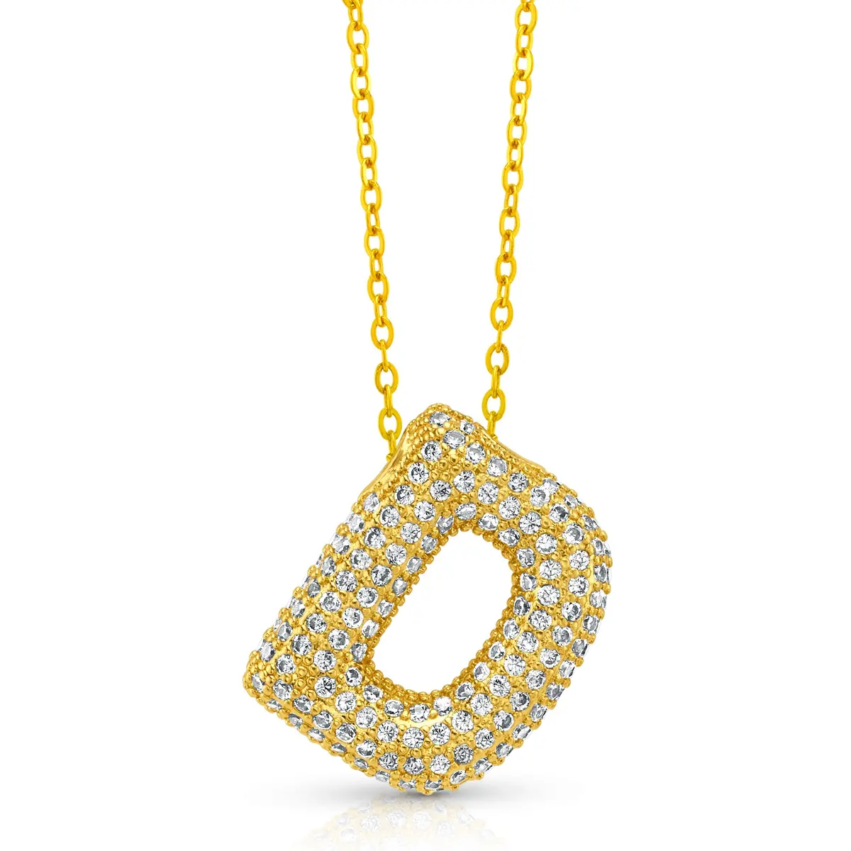 Large Cz Bubble Initial Necklace, Gold 11