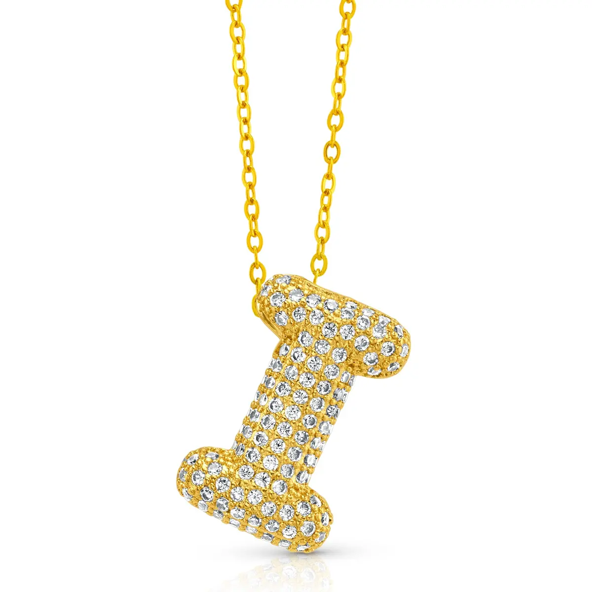 Large Cz Bubble Initial Necklace, Gold 16