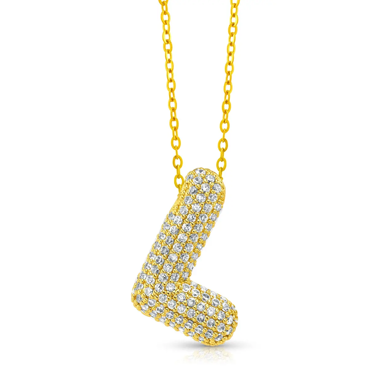 Large Cz Bubble Initial Necklace, Gold 19