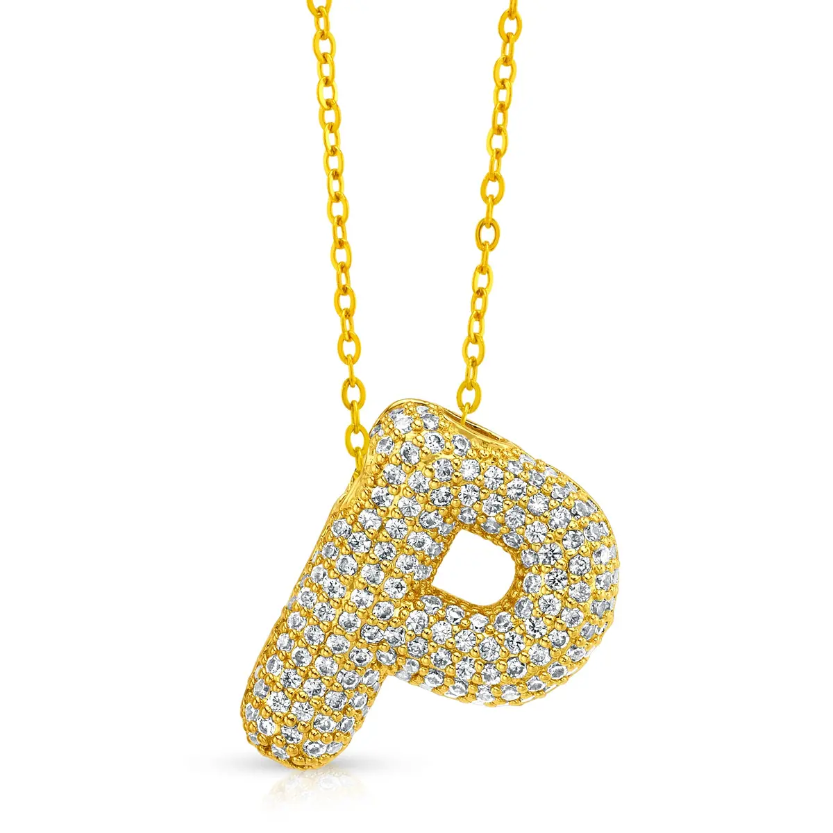 Large Cz Bubble Initial Necklace, Gold 22