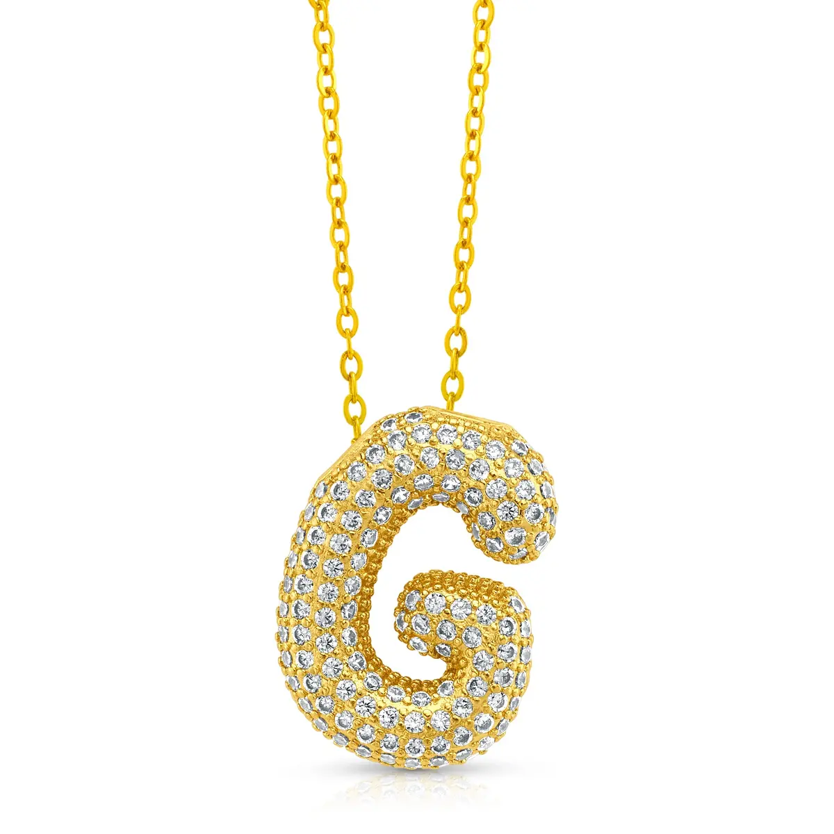 Large Cz Bubble Initial Necklace, Gold 14
