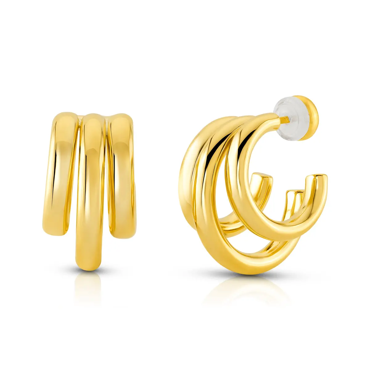Triple Hollow Hoop Earring, Gold 1
