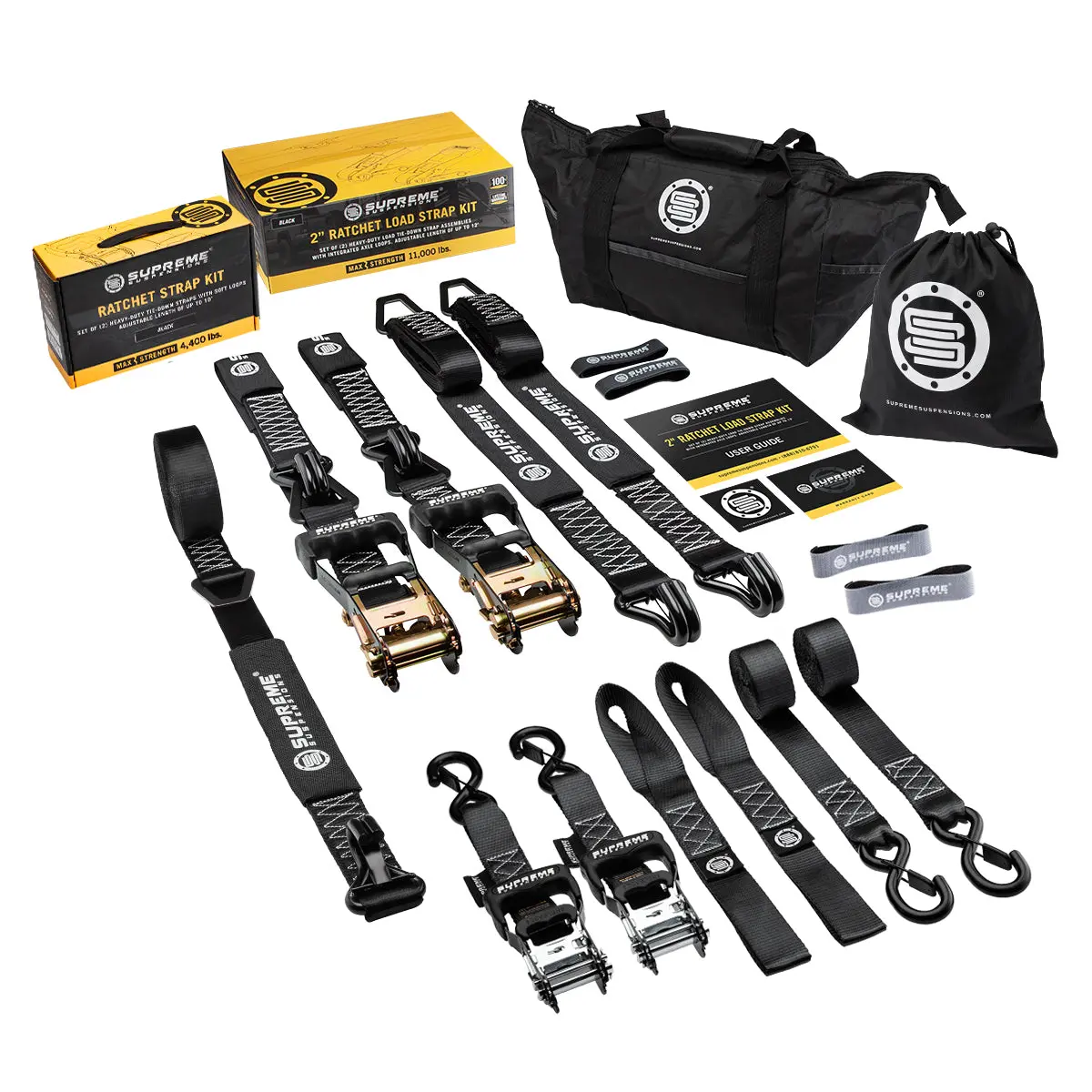 Supreme Suspensions® Heavy-Duty Ratchet Tie-Down And Load Strap Kits With 20' Extended Lead Bundle 1