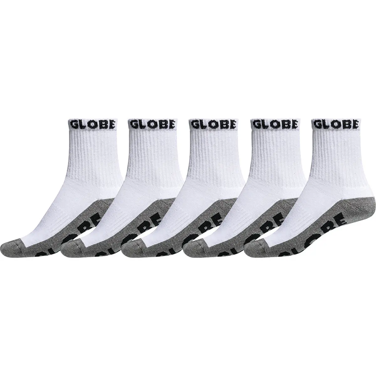 Globe Socks Mens Quarter Grey/White 5 Pack Large 1