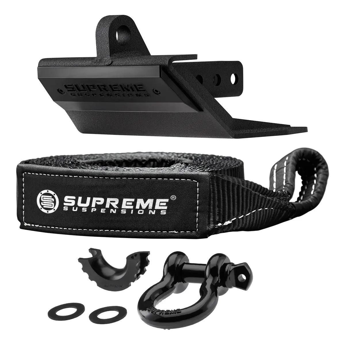 Supreme Suspensions® Multi-Function Hitch Receiver Skid Plate With 3/4" D Ring Shackle & 30' Recovery Tow Strap 1