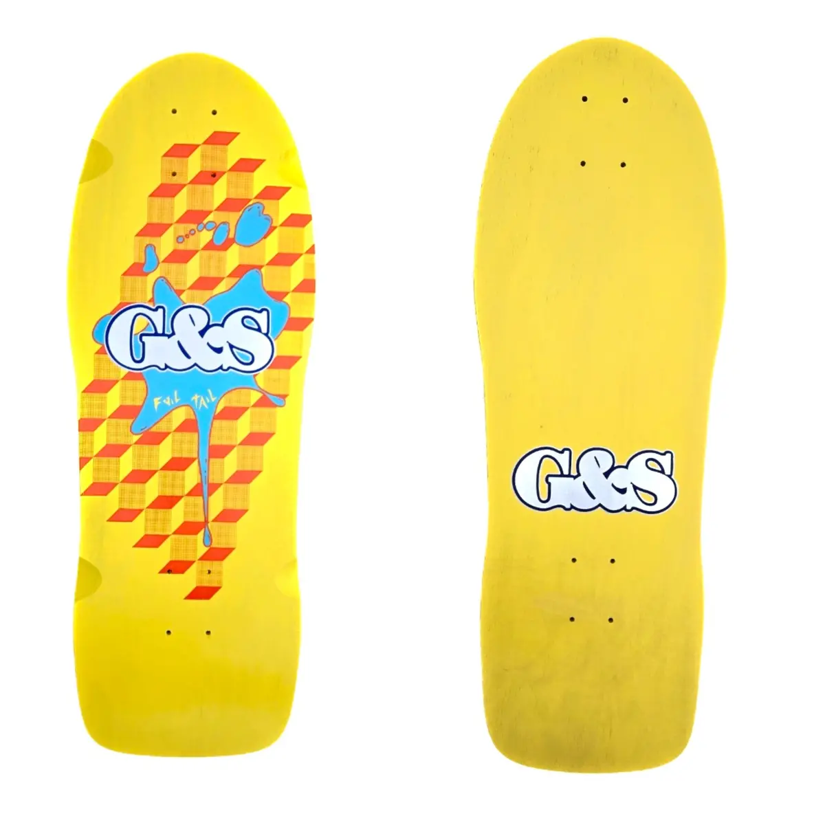 G&S Foiltail Reissue Skateboard - Yellow / Blue Splat 1