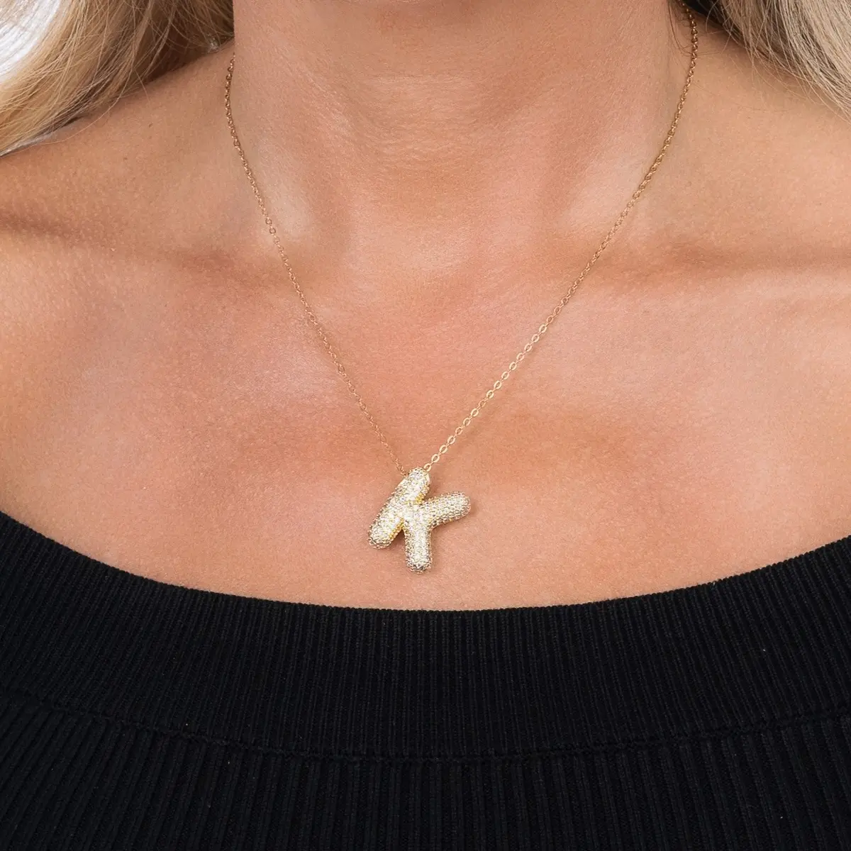 Large Cz Bubble Initial Necklace, Gold 5