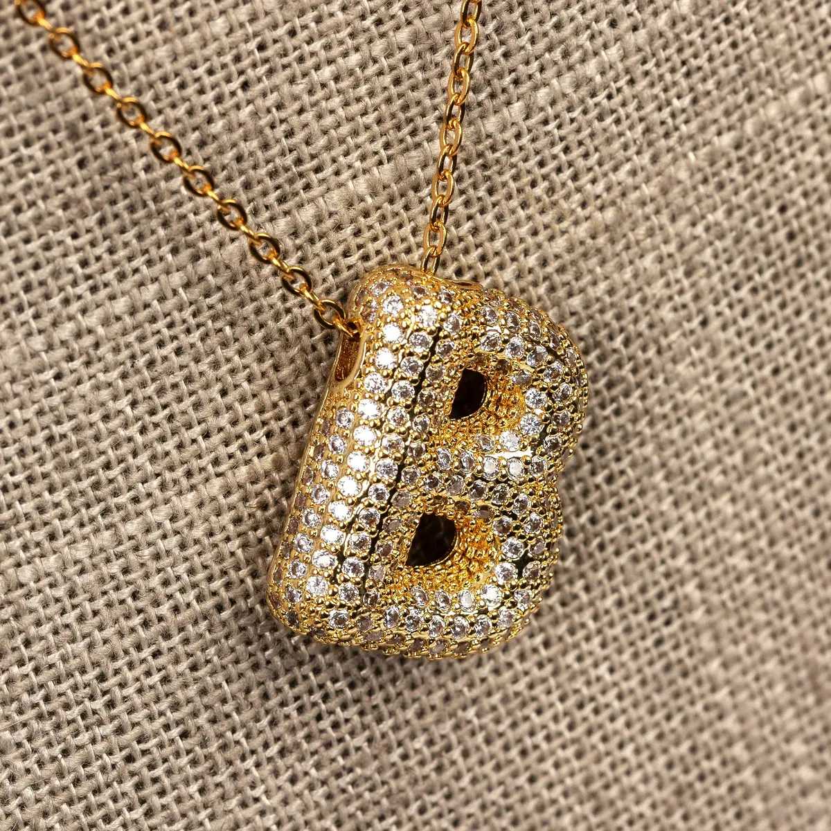 Large Cz Bubble Initial Necklace, Gold 7