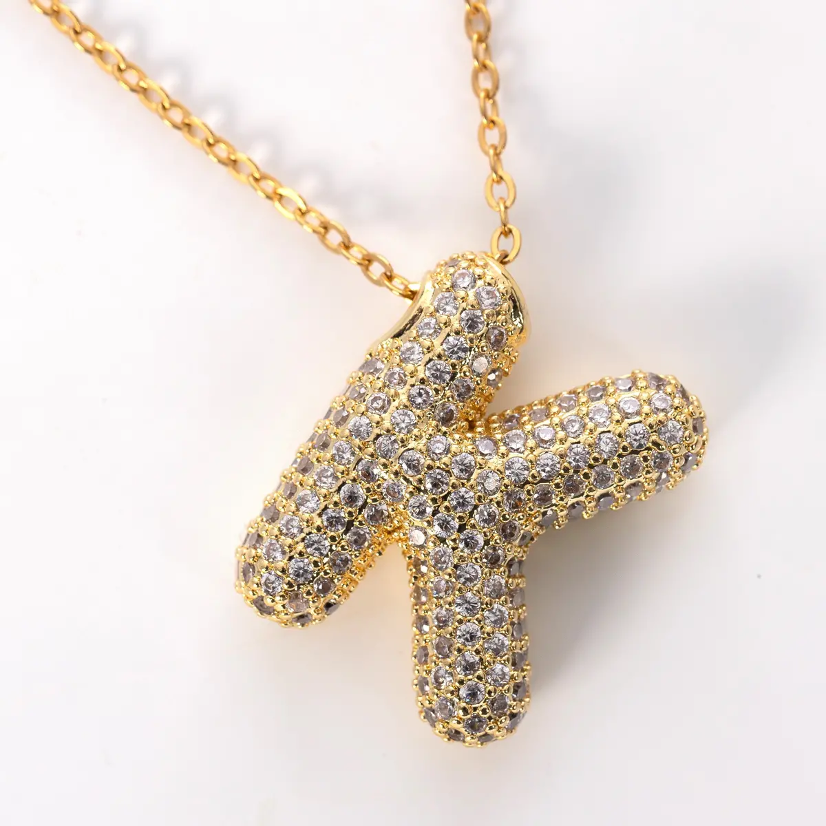 Large Cz Bubble Initial Necklace, Gold 8