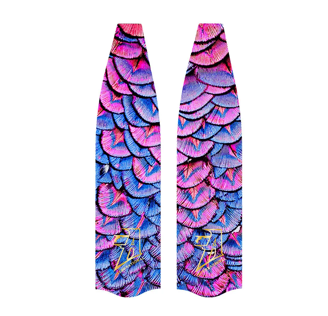 Freediving Fins (Premium Carbon Fiber) - Purple Pink Mermaid Scales With White Rails 1