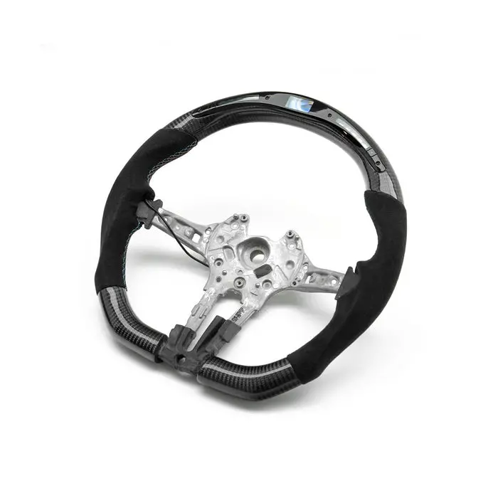 Shft Bmw F Series Flat Bottom Steering Wheel In Gloss Carbon Fibre & Alcantara With Led Race Display 1