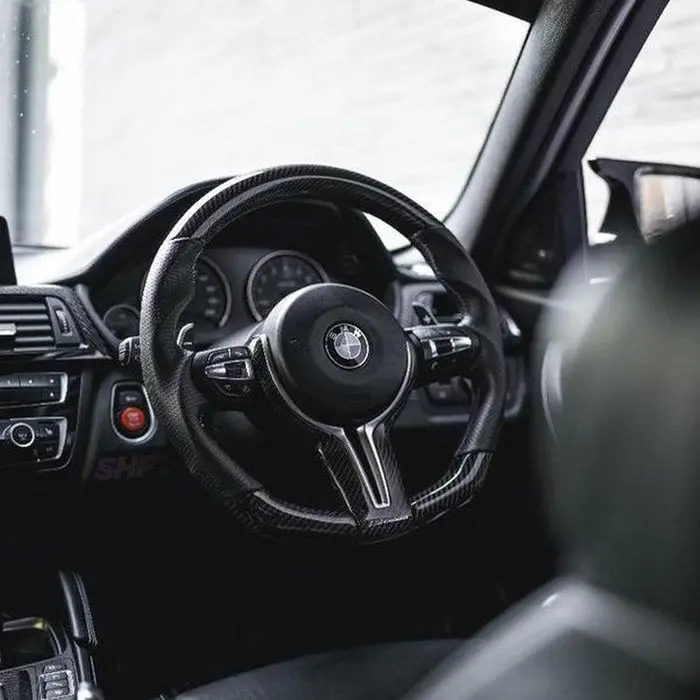 Shft Bmw F Series Flat Bottom Steering Wheel In Gloss Carbon & Perforated Leather 2