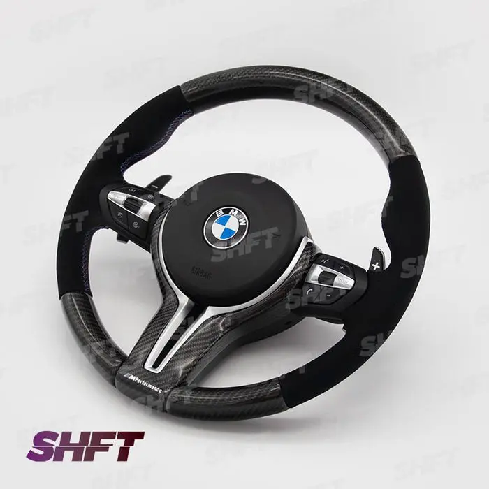 Shft Bmw F Series Round Steering Wheel In Gloss Carbon Fibre & Alcantara 1