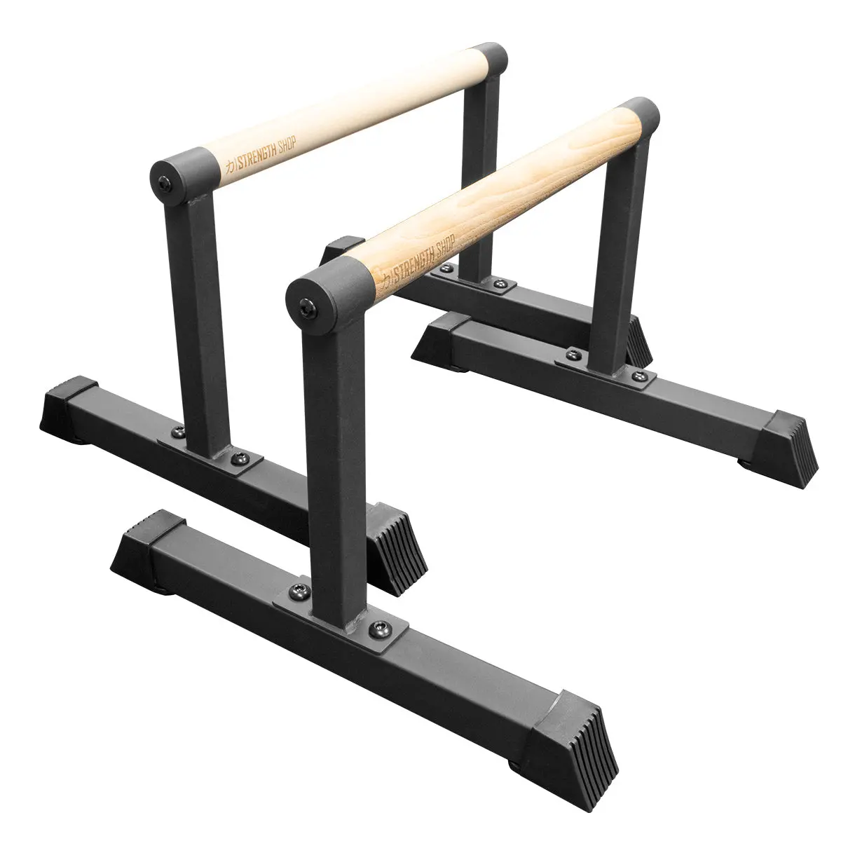 Wooden Grip Parallettes - 3 Sizes, Steel Base 1